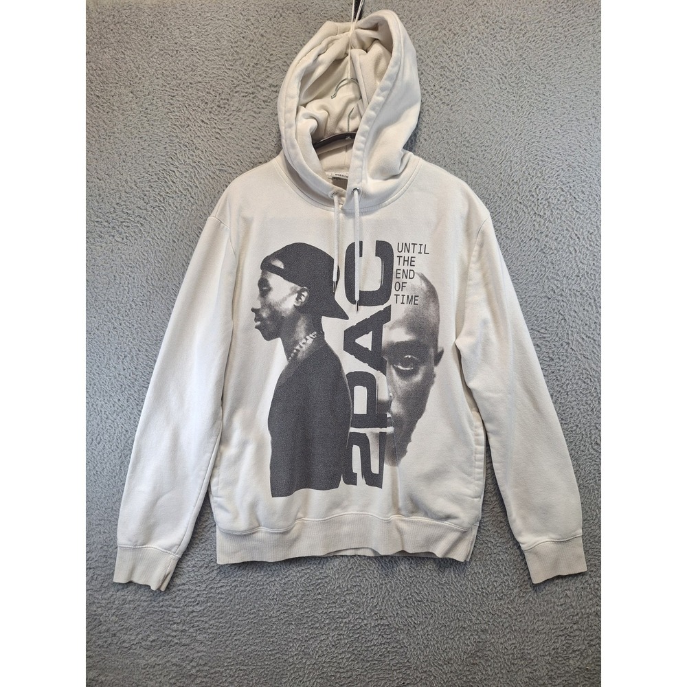 2pac Tupac Shakur Until The End of Time Hoodie Men L Cream Fleece Lined Pullover